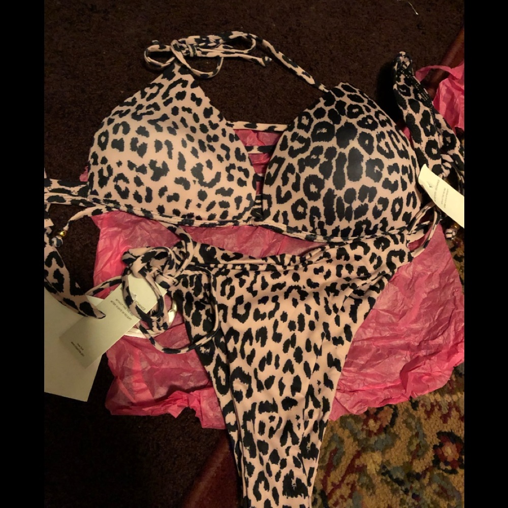 2 piece leopard print ladder laced bikini